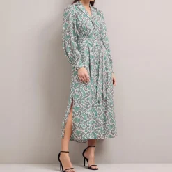 CEFINN Odette Snakeskin Print Shirt Dress in Green