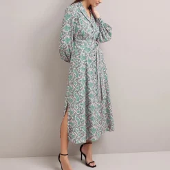 CEFINN Odette Snakeskin Print Shirt Dress in Green