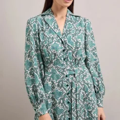 CEFINN Odette Snakeskin Print Shirt Dress in Green