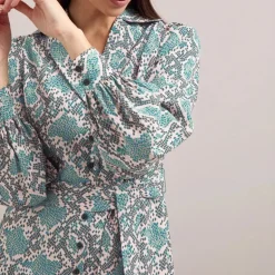 CEFINN Odette Snakeskin Print Shirt Dress in Green