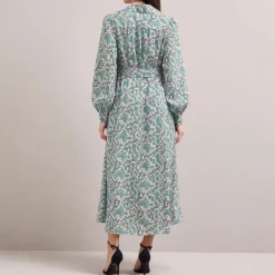 CEFINN Odette Snakeskin Print Shirt Dress in Green