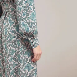 CEFINN Odette Snakeskin Print Shirt Dress in Green