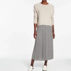 CEFINN Pleated Maxi Skirt in Ecru/Black