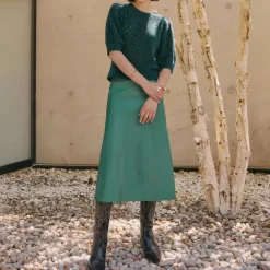 Cefinn Tiana Leather Midi Skirt in Dark Green