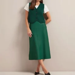 Cefinn Tiana Leather Midi Skirt in Dark Green