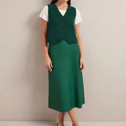 Cefinn Tiana Leather Midi Skirt in Dark Green