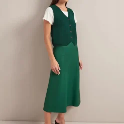 Cefinn Tiana Leather Midi Skirt in Dark Green