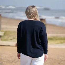 COLLEN & CLARE Anna Lightweight Merino/Cashmere Mix Simple Knit in Nav