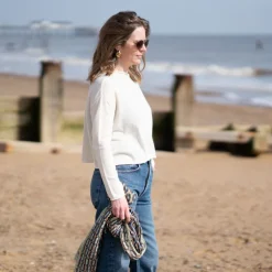COLLEN & CLARE Egg Lightweight Merino/Cashmere Mix Crop Knit in Ivory