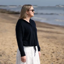 COLLEN & CLARE Fleur 100% Cashmere Hoodie in Navy Marl