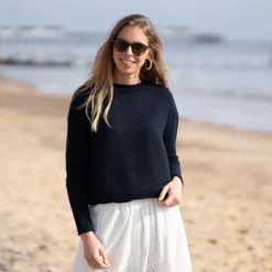 COLLEN & CLARE Pea 100% Cashmere Crop Knit in Navy