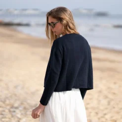 COLLEN & CLARE Pea 100% Cashmere Crop Knit in Navy
