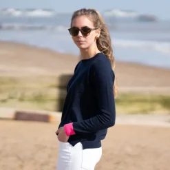 COLLEN & CLARE Polli Merino Cashmere Mix Contrast Cuff Knit in Navy/Fl