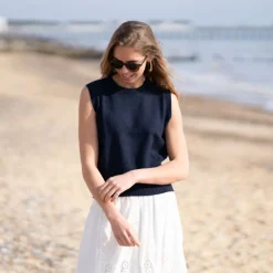 COLLEN & CLARE Smoke Merino Cashmere Mix Simple Tank in Navy Marl