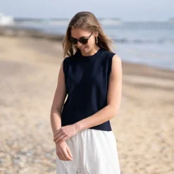 COLLEN & CLARE Smoke Merino Cashmere Mix Simple Tank in Navy Marl