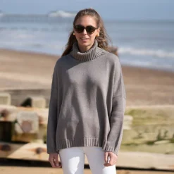 COLLEN & CLARE Zuri Cotton Roll Neck in Cappucino Marl