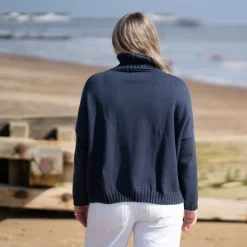 COLLEN & CLARE Zuri Cotton Roll Neck in Navy Marl