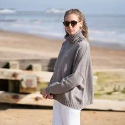 COLLEN & CLARE Zuri Cotton Roll Neck in Cappucino Marl