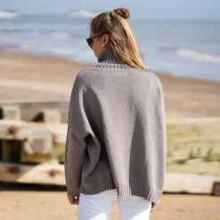 COLLEN & CLARE Zuri Cotton Roll Neck in Cappucino Marl
