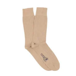 Corgi Mens Brecon Ribbed Cotton Socks in Natural