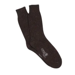 Corgi Mens Plain Rib Donegal Wool Socks in Chocolate