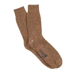 Corgi Mens Plain Rib Donegal Wool Socks in Caramel