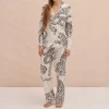 Desmond & Dempsey Jag Print Long PJ Set in Cream