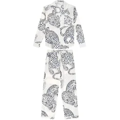 Desmond & Dempsey Jag Print Long PJ Set in Cream