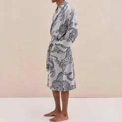 Desmond & Dempsey Jag Print Unisex Towel Robe in Cream