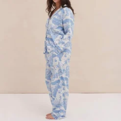 Desmond & Dempsey Long PJ Set in Blue