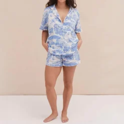 Desmond & Dempsey Short PJ Set in Blue
