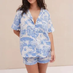 Desmond & Dempsey Short PJ Set in Blue