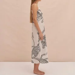 Desmond & Dempsey The Jag Print Slip Nightie in Cream