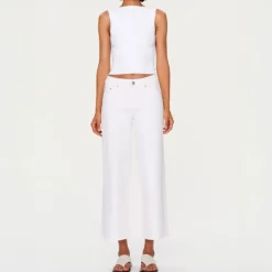 DL1961 Hepburn Wide Leg Mid Rise Ankle Jeans in White