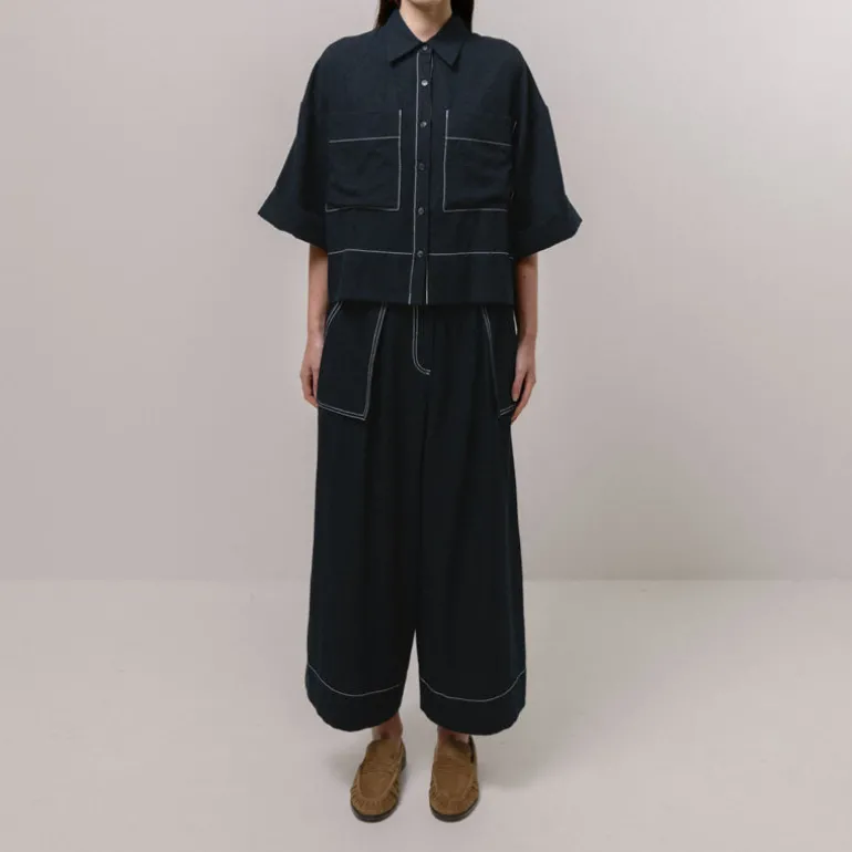 EMIN PAUL Contrast Stitch Blouse in Navy
