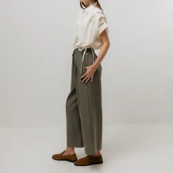 EMIN PAUL Drawstring Waist Trousers in Khaki