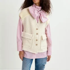 Essential Antwerp Geologic Sleeveless Jacket in Off White