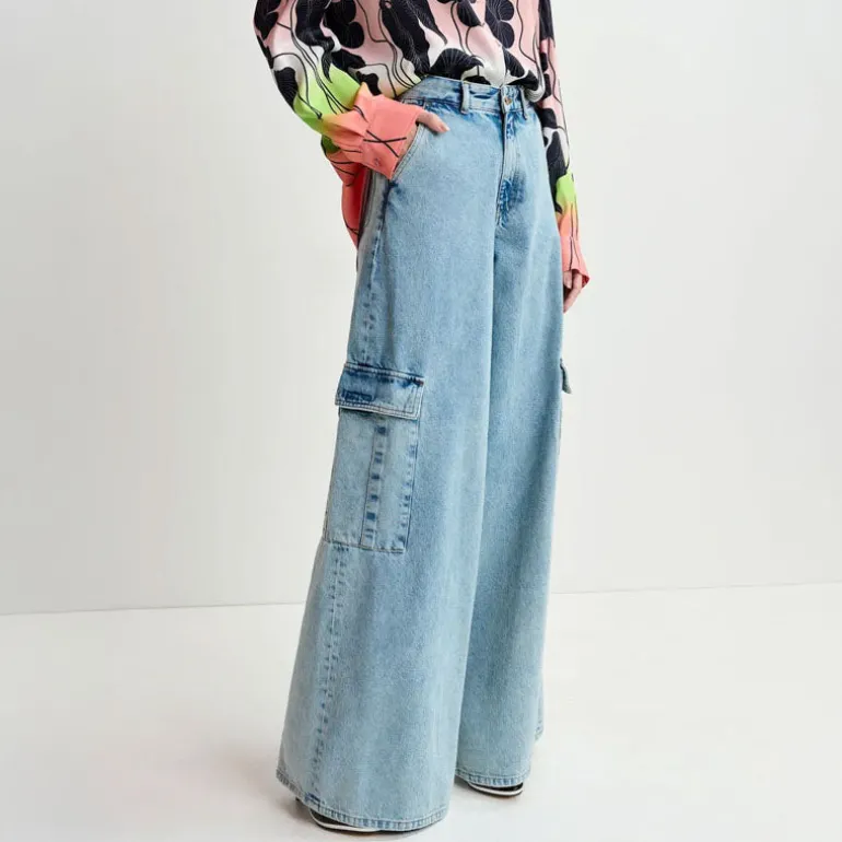 ESSENTIEL ANTWERP Gnome Flared Cargo Jeans in Another Blue