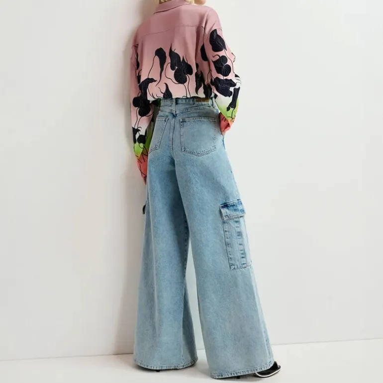 ESSENTIEL ANTWERP Gnome Flared Cargo Jeans in Another Blue