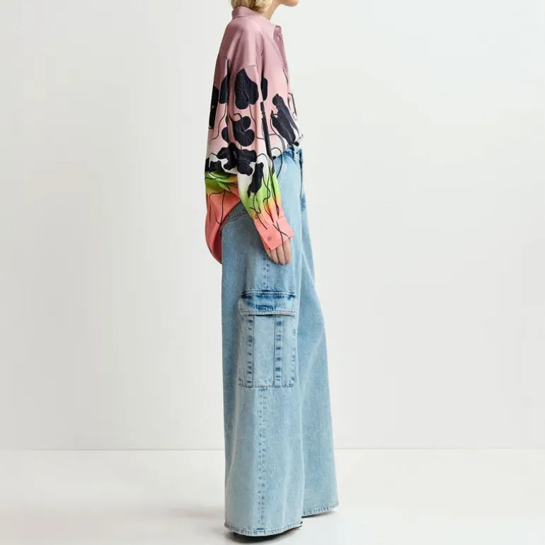 ESSENTIEL ANTWERP Gnome Flared Cargo Jeans in Another Blue