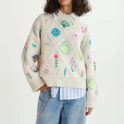 ESSENTIEL ANTWERP Hadream Embroidered Pullover in Off White