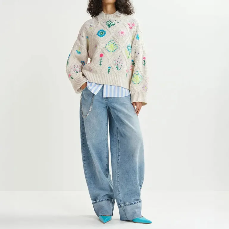 ESSENTIEL ANTWERP Hadream Embroidered Pullover in Off White
