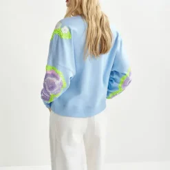 ESSENTIEL ANTWERP Hecrazy Embroidered Sweatshirt in Combo3 Aqua Blue