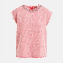 ESSENTIEL ANTWERP Honduras Rhinestone Trim Top in Combo2 Calypso Pink
