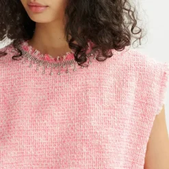 ESSENTIEL ANTWERP Honduras Rhinestone Trim Top in Combo2 Calypso Pink