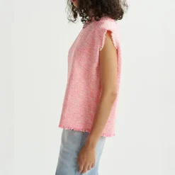 ESSENTIEL ANTWERP Honduras Rhinestone Trim Top in Combo2 Calypso Pink