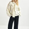 ESSENTIEL ANTWERP Hoops Cardigan with Bow in Sour Cream