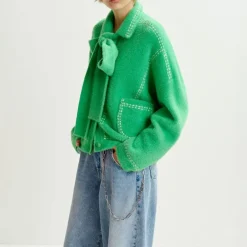 ESSENTIEL ANTWERP Hoops Cardigan with Bow in Pine Needle