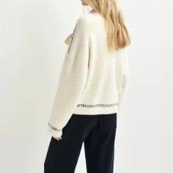 ESSENTIEL ANTWERP Hoops Cardigan with Bow in Sour Cream