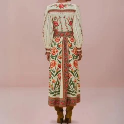 FARM RIO Ainika Delicate Off-White Midi Skirt